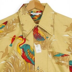 Vintage Mens Shirt L Bird Print 70s Deadstock Hunting Pheasant Duck Cotton‎ FLAW